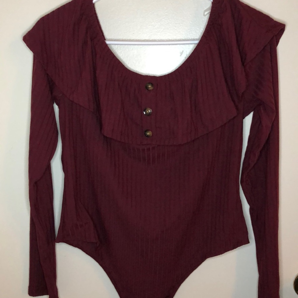 Off the shoulder, long sleeve body suit